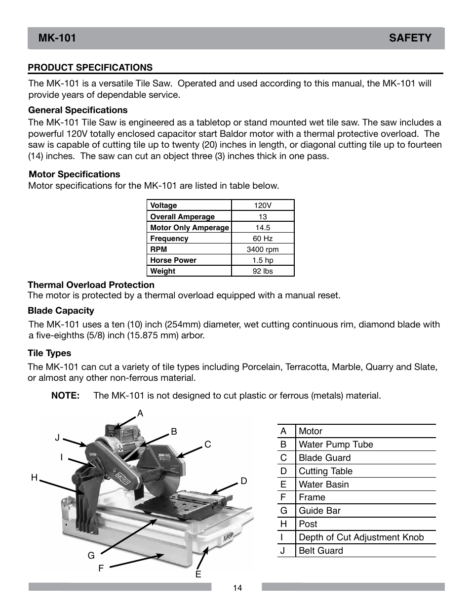 Mk-101 safety | MK Diamond MK-101 User Manual | Page 14 / 56