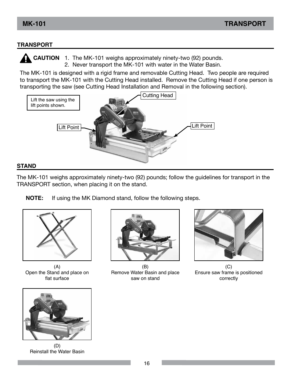 Mk-101 transport | MK Diamond MK-101 User Manual | Page 16 / 56