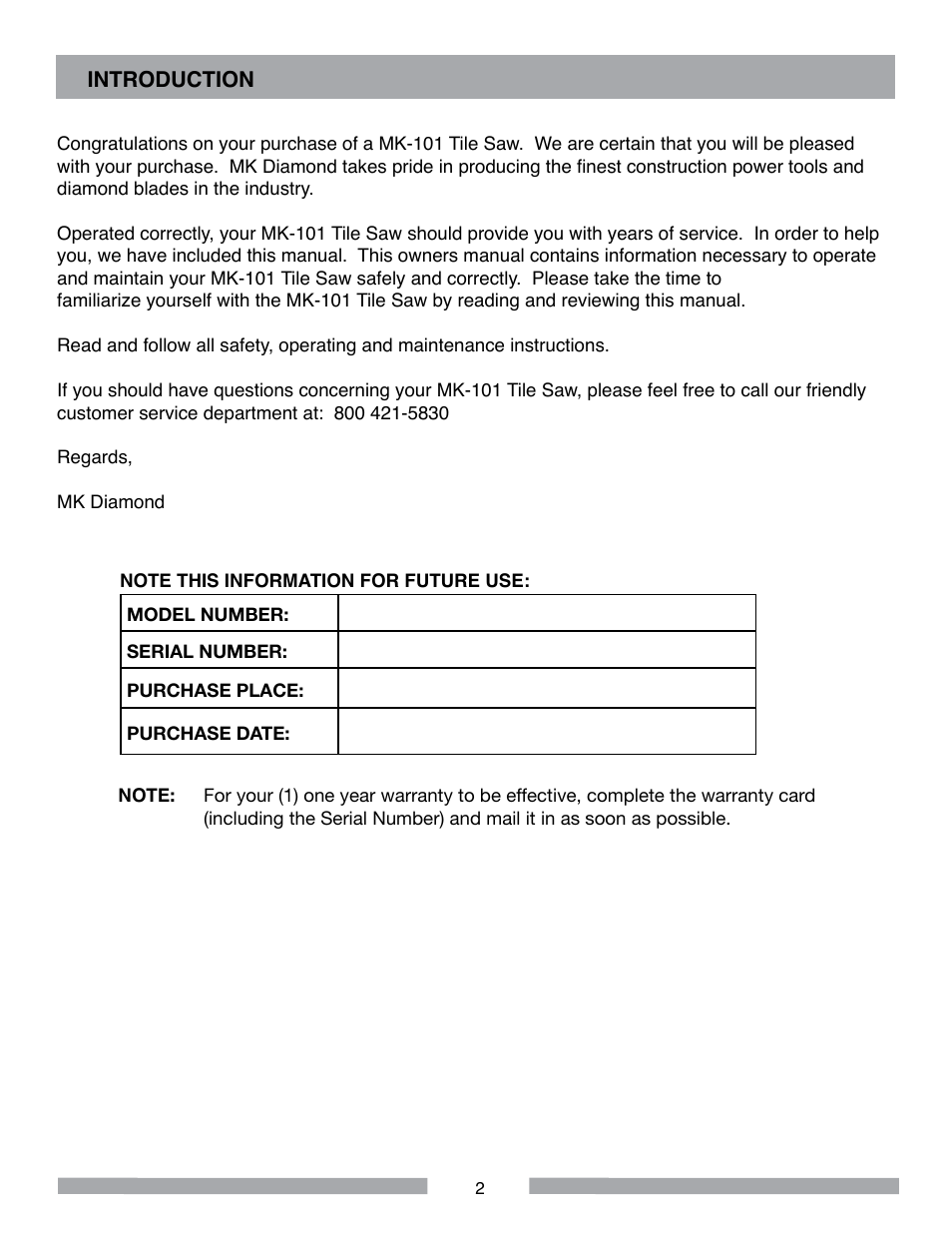 MK Diamond MK-101 User Manual | Page 2 / 56