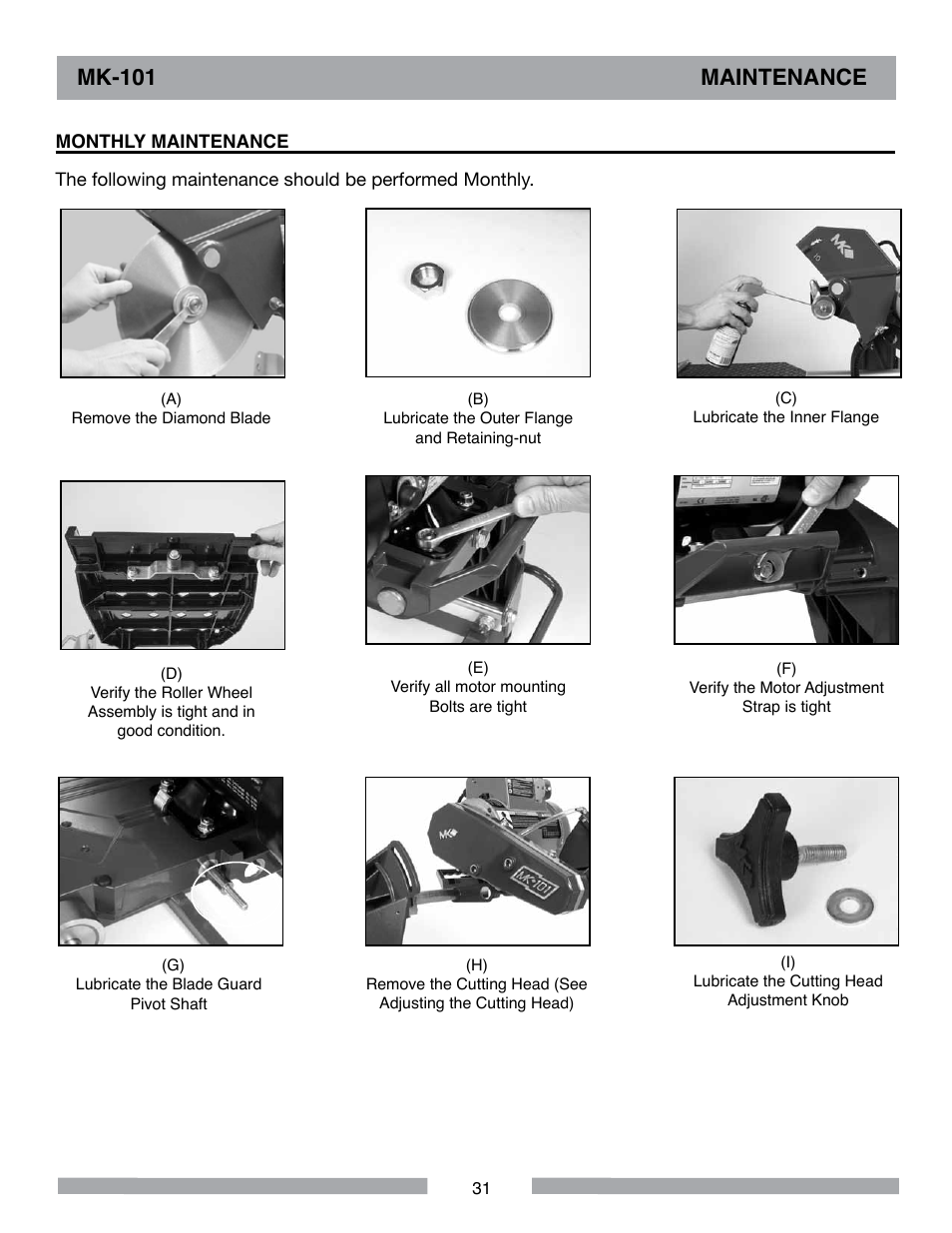 Mk-101 maintenance | MK Diamond MK-101 User Manual | Page 31 / 56