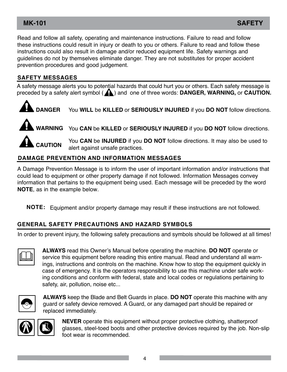 Mk-101 safety | MK Diamond MK-101 User Manual | Page 4 / 56