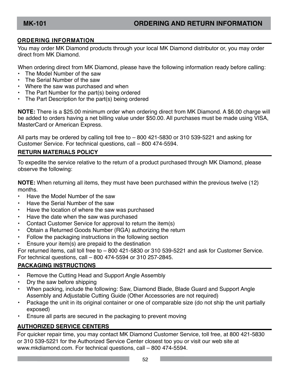 MK Diamond MK-101 User Manual | Page 52 / 56