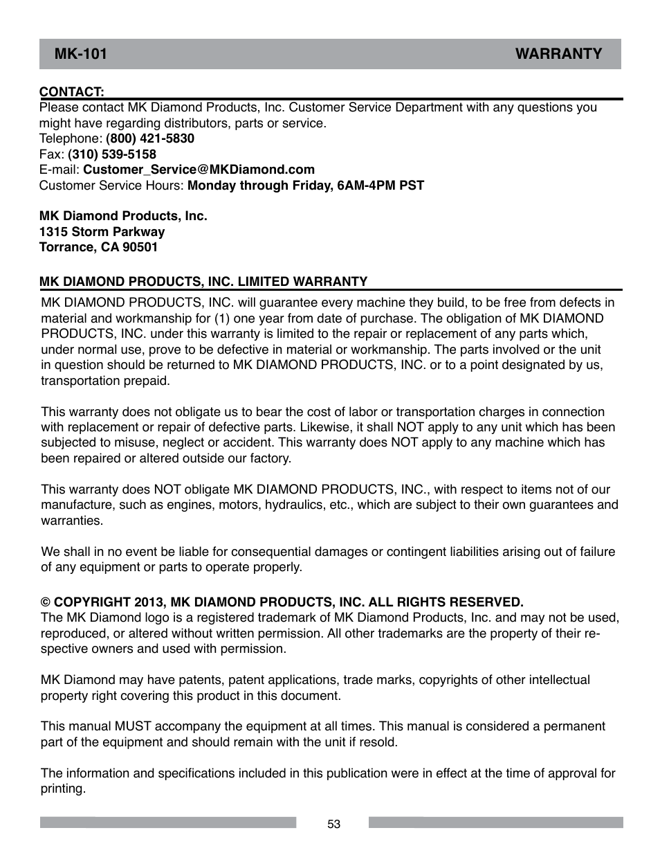 MK Diamond MK-101 User Manual | Page 53 / 56