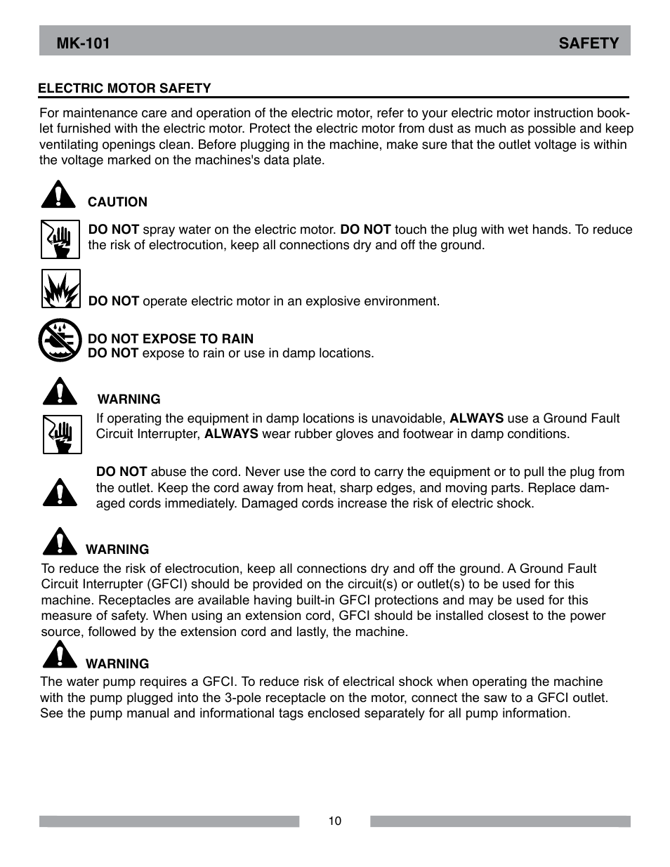 Mk-101 safety | MK Diamond MK-101 Lowes User Manual | Page 10 / 52