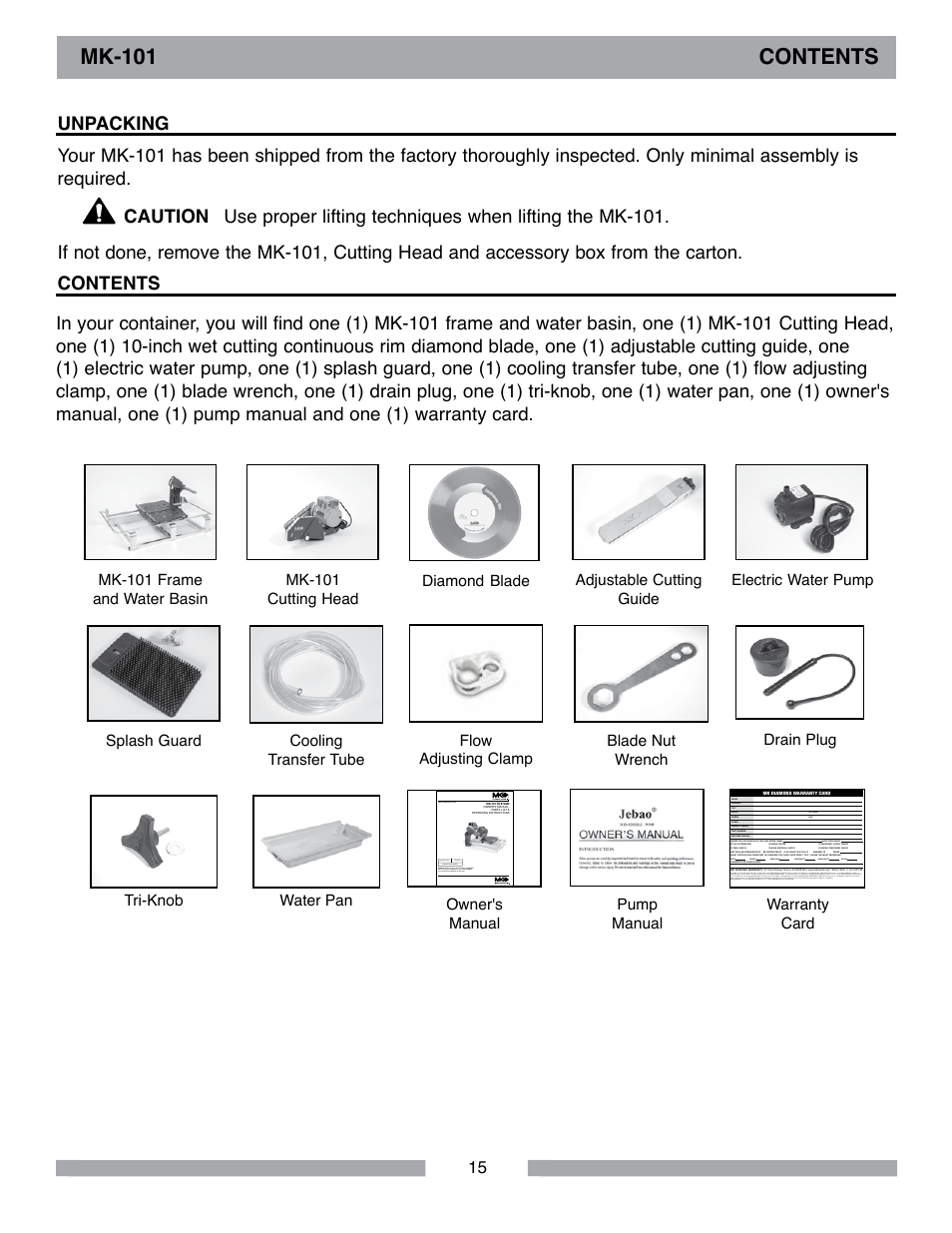 Mk-101 contents | MK Diamond MK-101 Lowes User Manual | Page 15 / 52