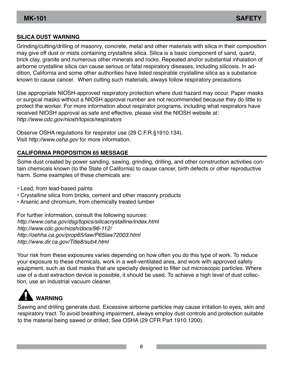 MK Diamond MK-101 Lowes User Manual | Page 8 / 52