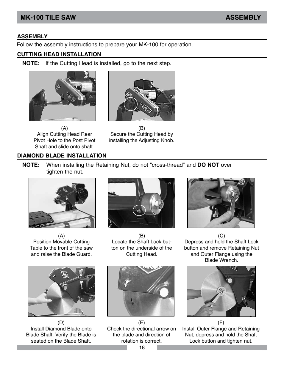 Mk-100 tile saw assembly | MK Diamond MK-100 User Manual | Page 18 / 52