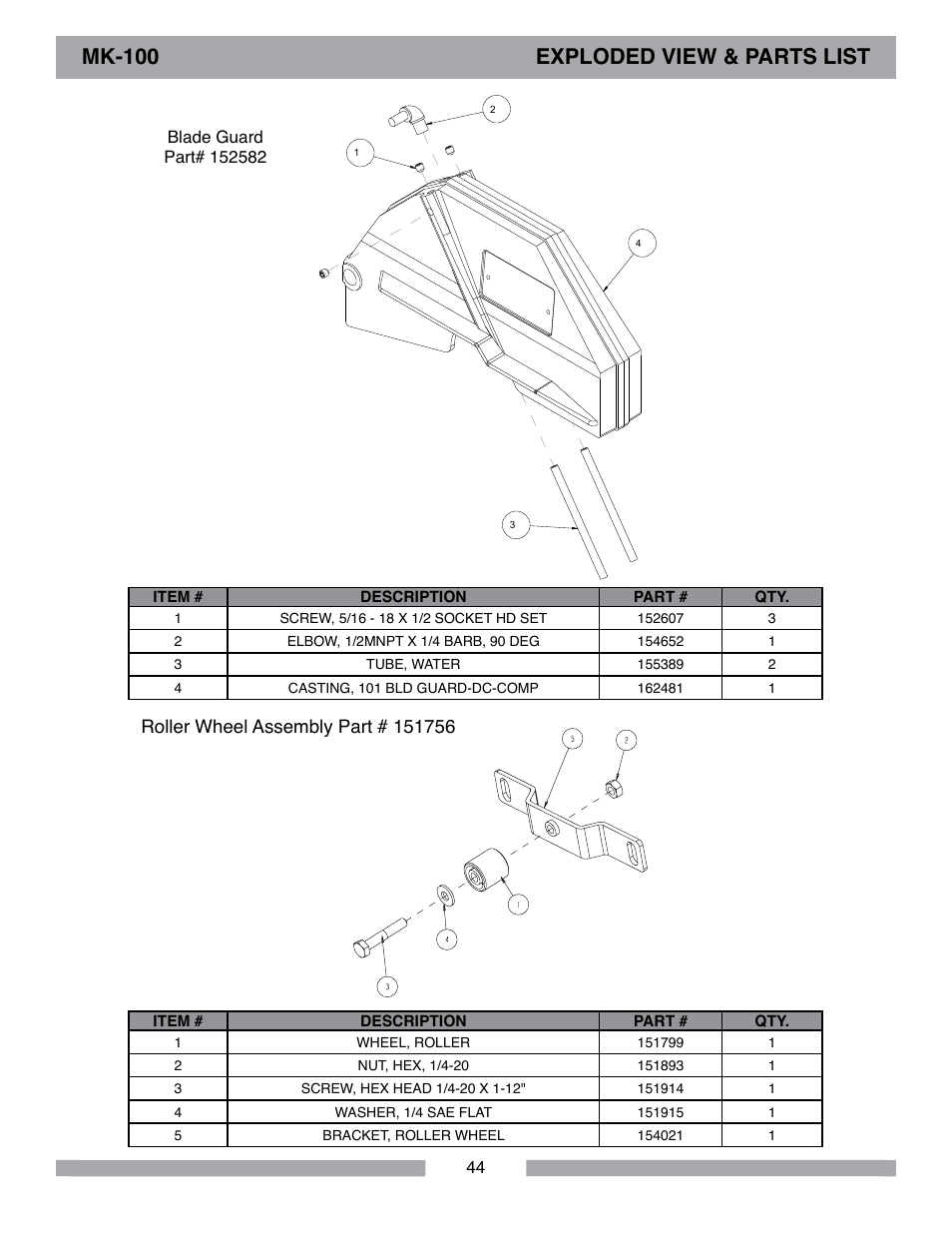 Mk-100 exploded view & parts list | MK Diamond MK-100 User Manual | Page 44 / 52