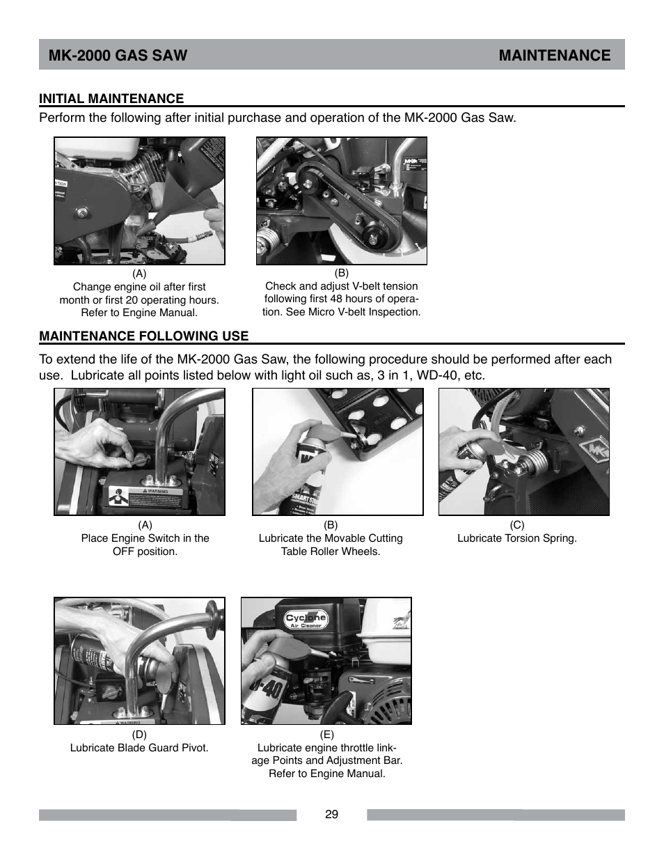 Mk-2000 gas saw maintenance | MK Diamond MK-2000 Gas Saws User Manual | Page 29 / 60