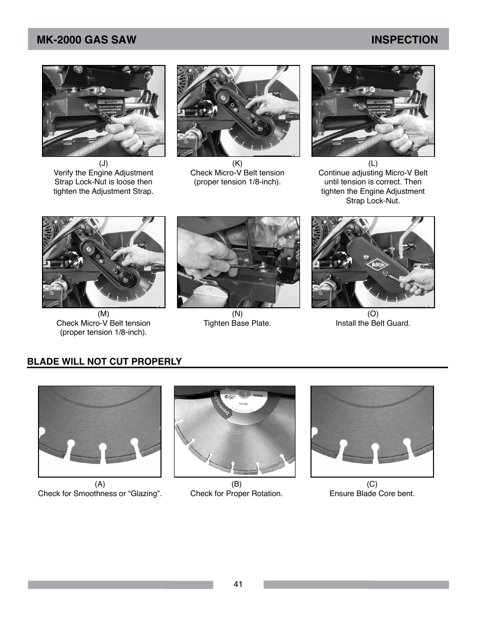 Mk-2000 gas saw inspection | MK Diamond MK-2000 Gas Saws User Manual | Page 41 / 60