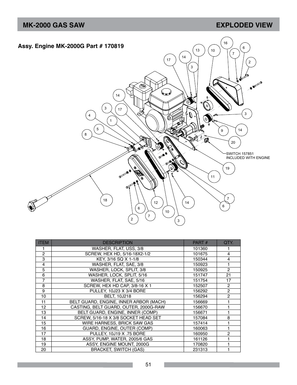 Mk-2000 gas saw exploded view | MK Diamond MK-2000 Gas Saws User Manual | Page 51 / 60