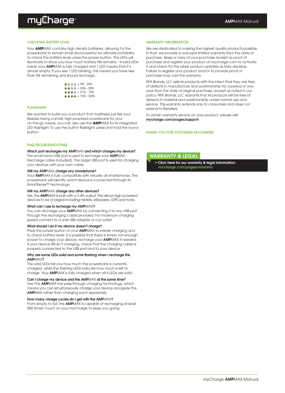 Warranty & legal | myCharge AmpMax AM60K User Manual | Page 2 / 2