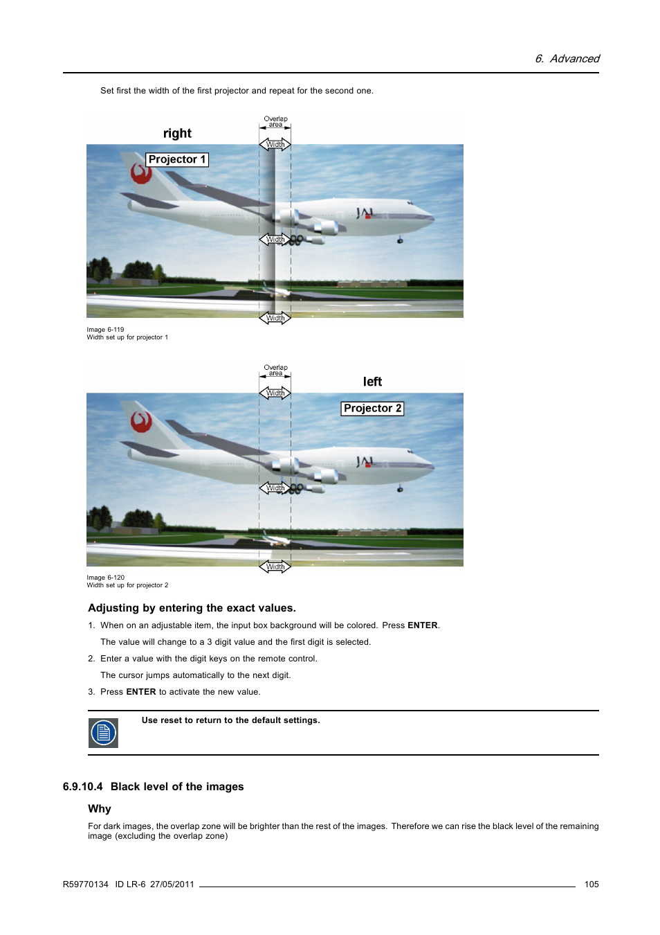 4 black level of the images, Black level of the images, Advanced | Barco ID LR-6 R9010342 User Manual | Page 109 / 135
