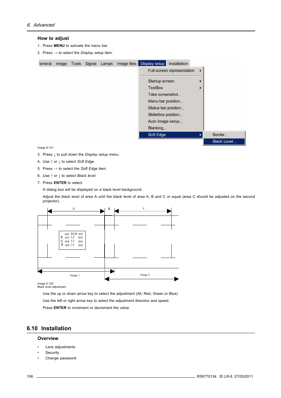 10 installation, Advanced | Barco ID LR-6 R9010342 User Manual | Page 110 / 135