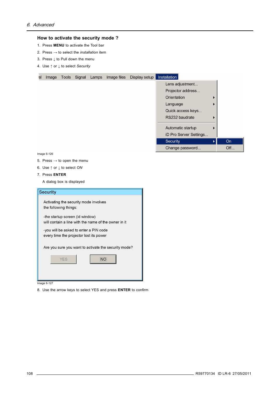 Advanced | Barco ID LR-6 R9010342 User Manual | Page 112 / 135