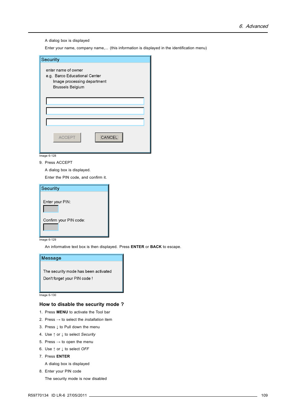 Advanced | Barco ID LR-6 R9010342 User Manual | Page 113 / 135