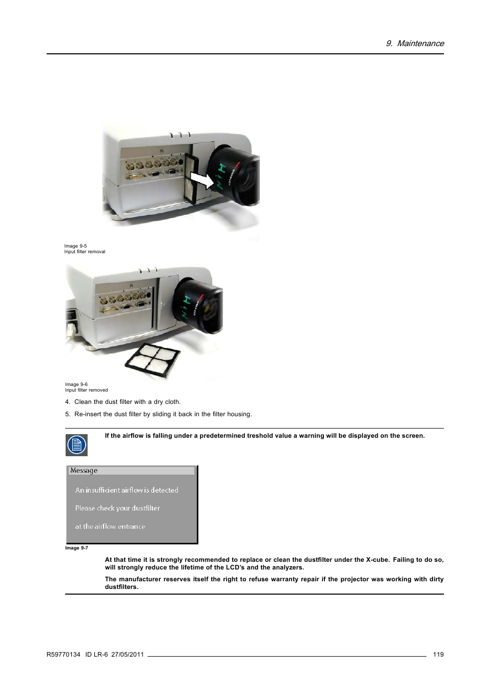 Maintenance | Barco ID LR-6 R9010342 User Manual | Page 123 / 135
