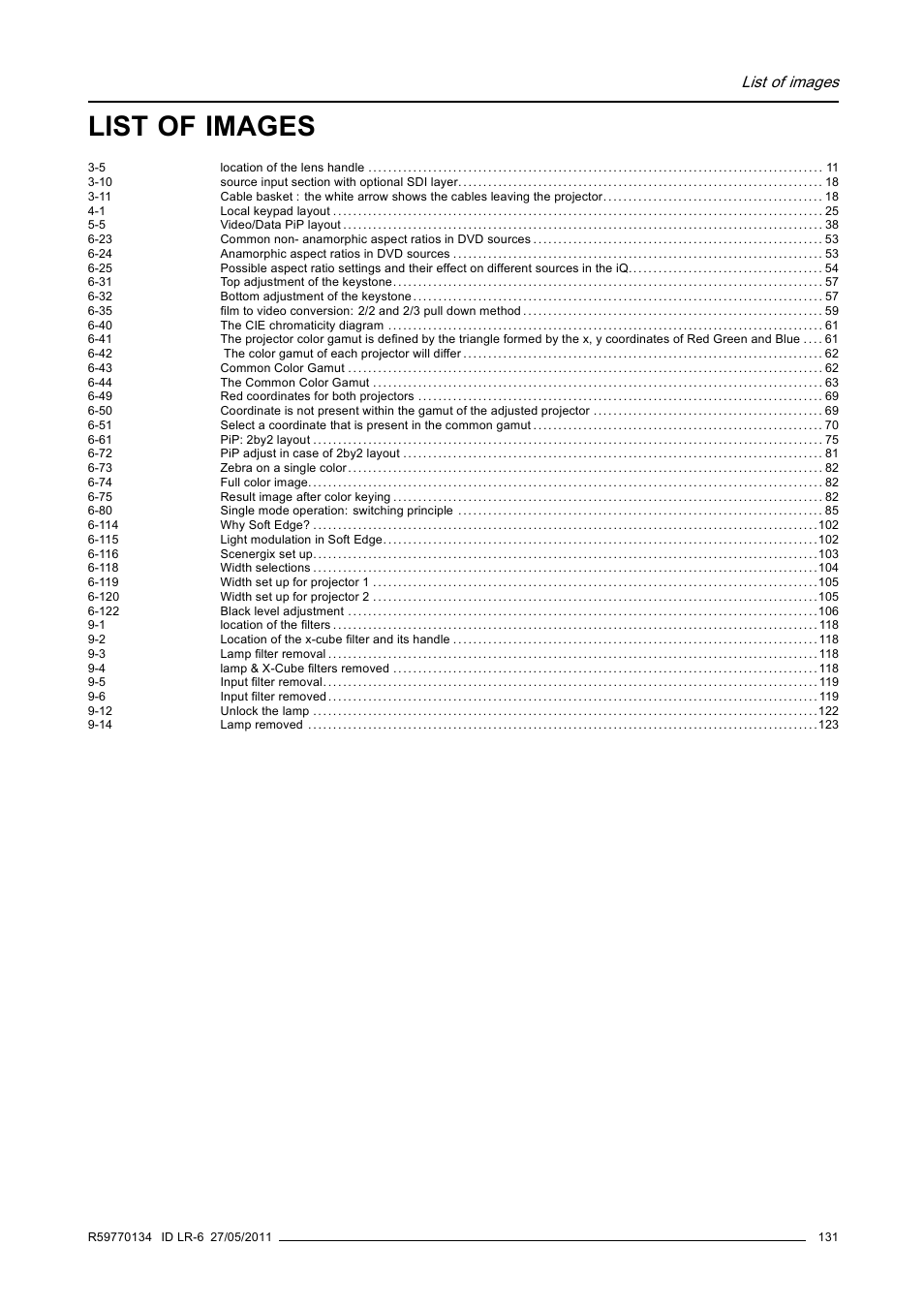 List of images | Barco ID LR-6 R9010342 User Manual | Page 135 / 135