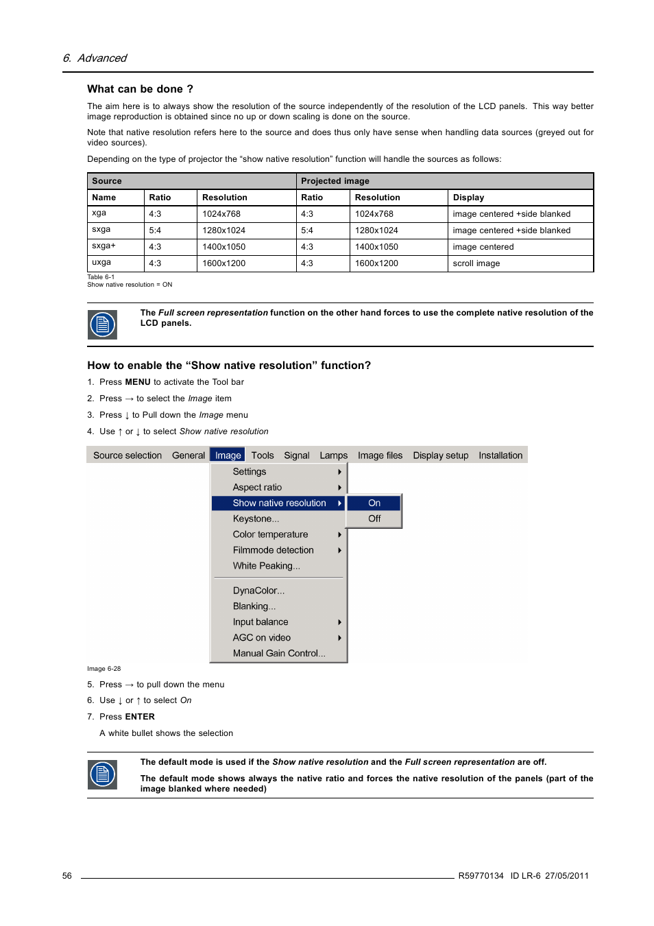 Advanced | Barco ID LR-6 R9010342 User Manual | Page 60 / 135