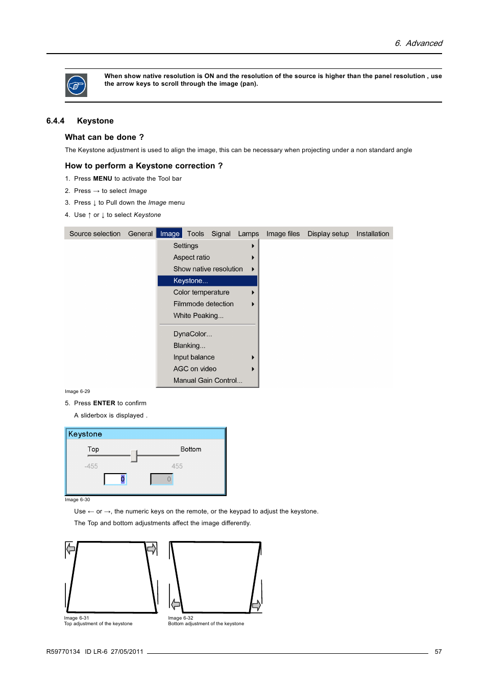 4 keystone, Keystone, Advanced | Barco ID LR-6 R9010342 User Manual | Page 61 / 135