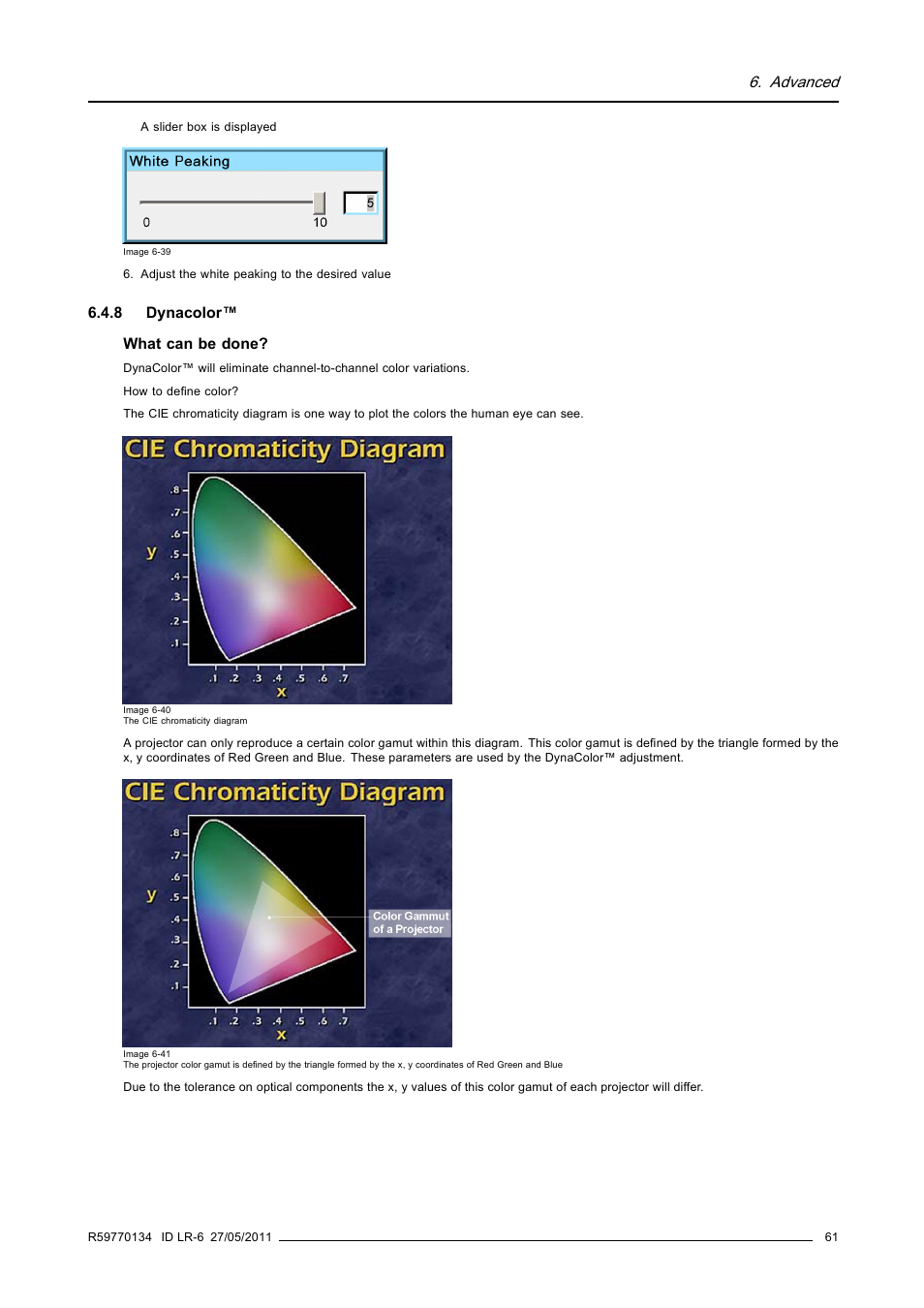 8 dynacolor, Dynacolor, Advanced | Barco ID LR-6 R9010342 User Manual | Page 65 / 135