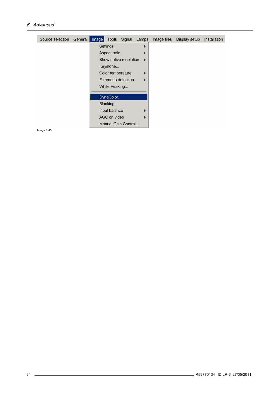 Advanced | Barco ID LR-6 R9010342 User Manual | Page 68 / 135
