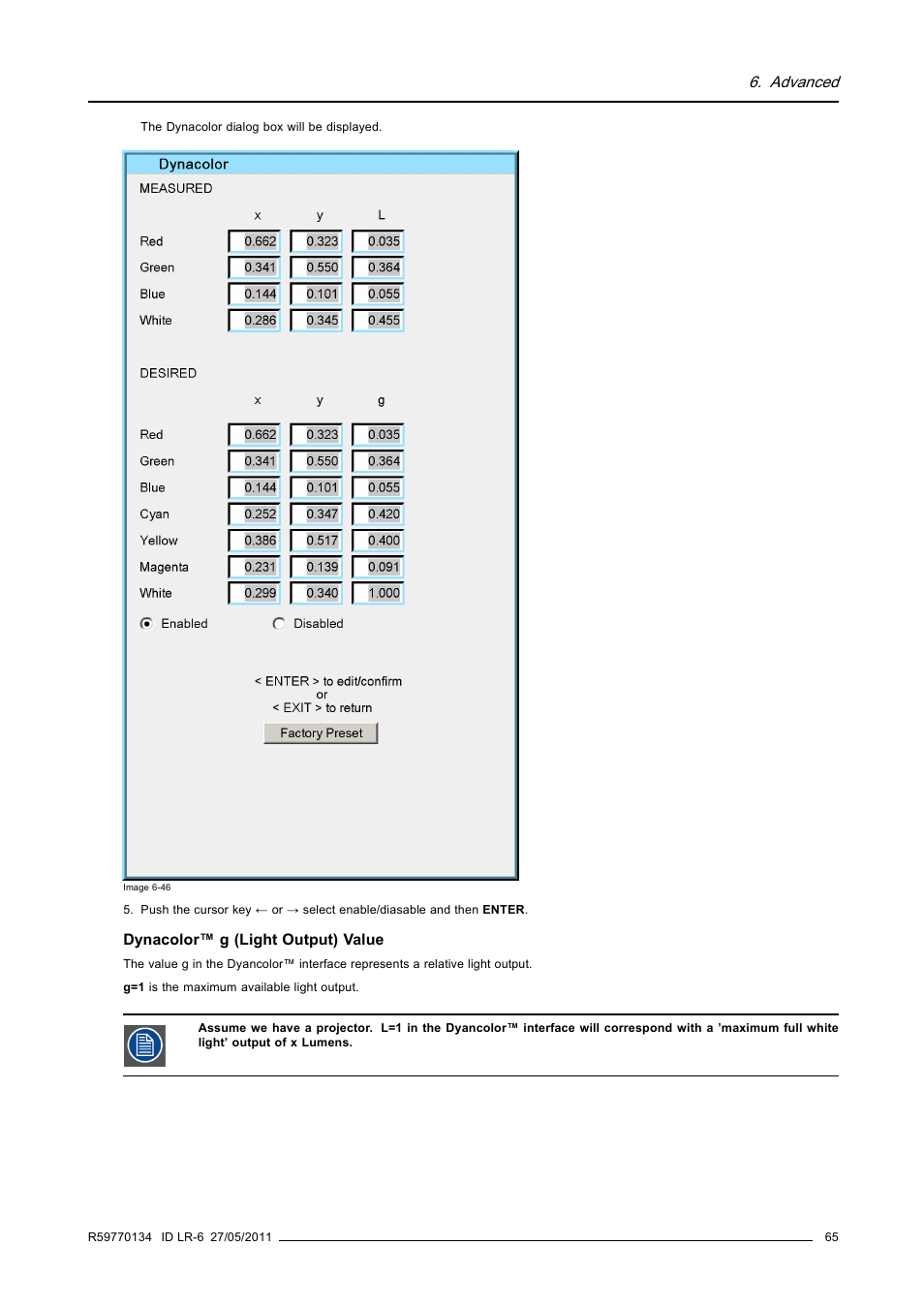 Advanced | Barco ID LR-6 R9010342 User Manual | Page 69 / 135