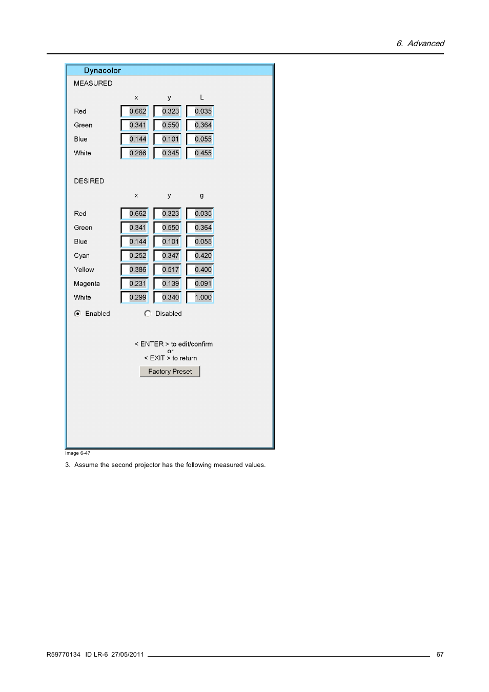 Advanced | Barco ID LR-6 R9010342 User Manual | Page 71 / 135