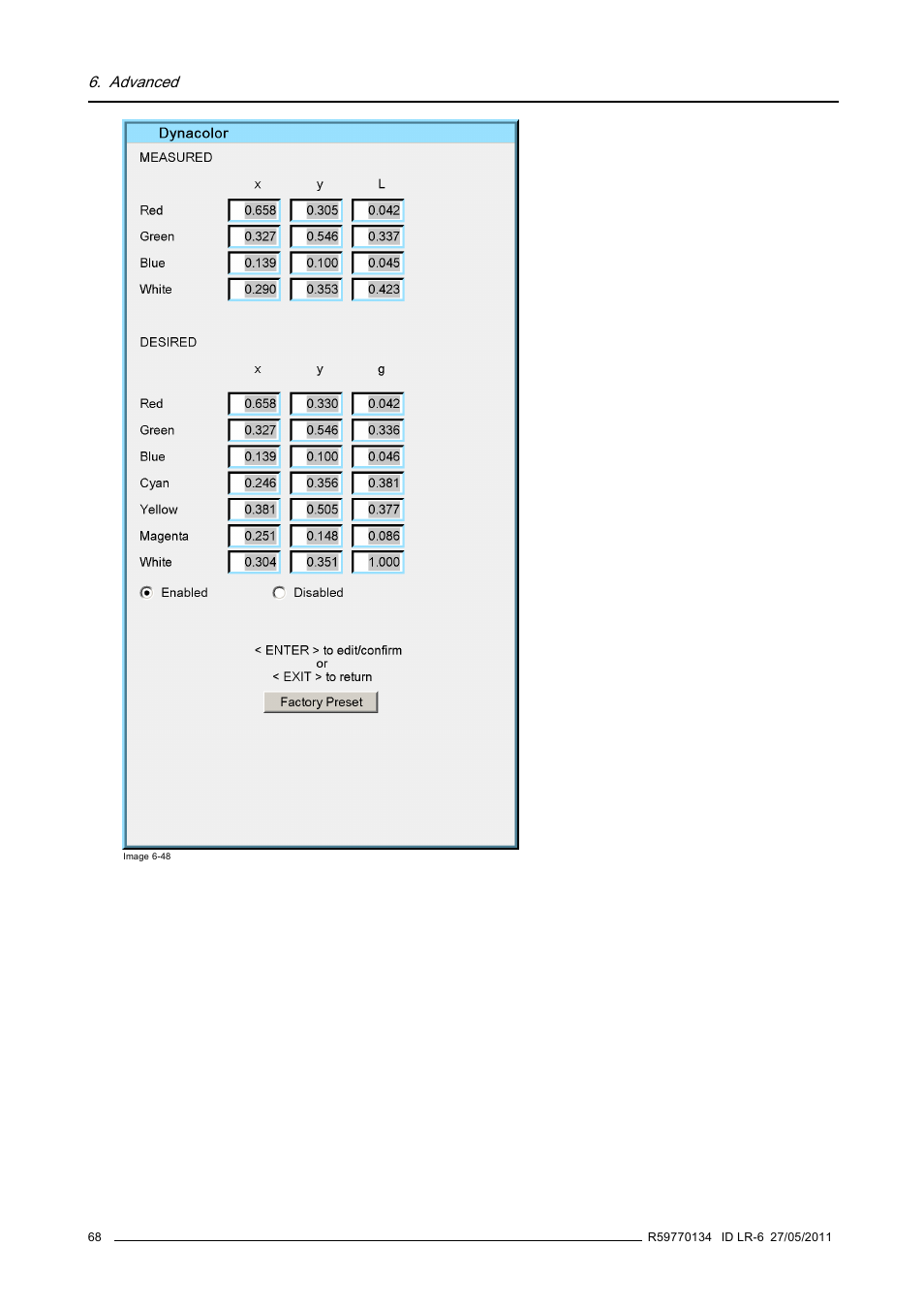 Advanced | Barco ID LR-6 R9010342 User Manual | Page 72 / 135