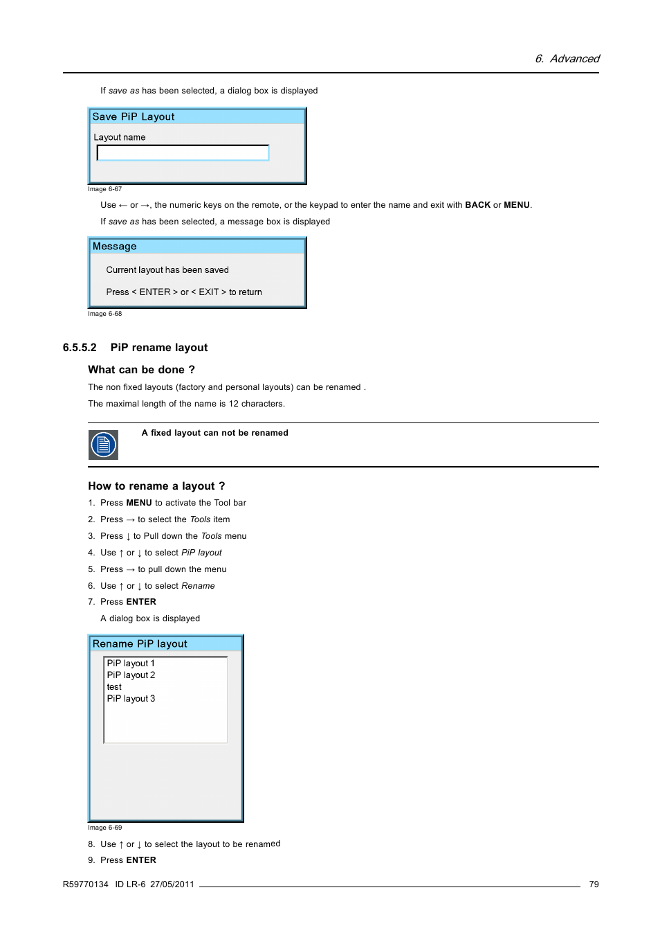 2 pip rename layout, Pip rename layout, Advanced | Barco ID LR-6 R9010342 User Manual | Page 83 / 135