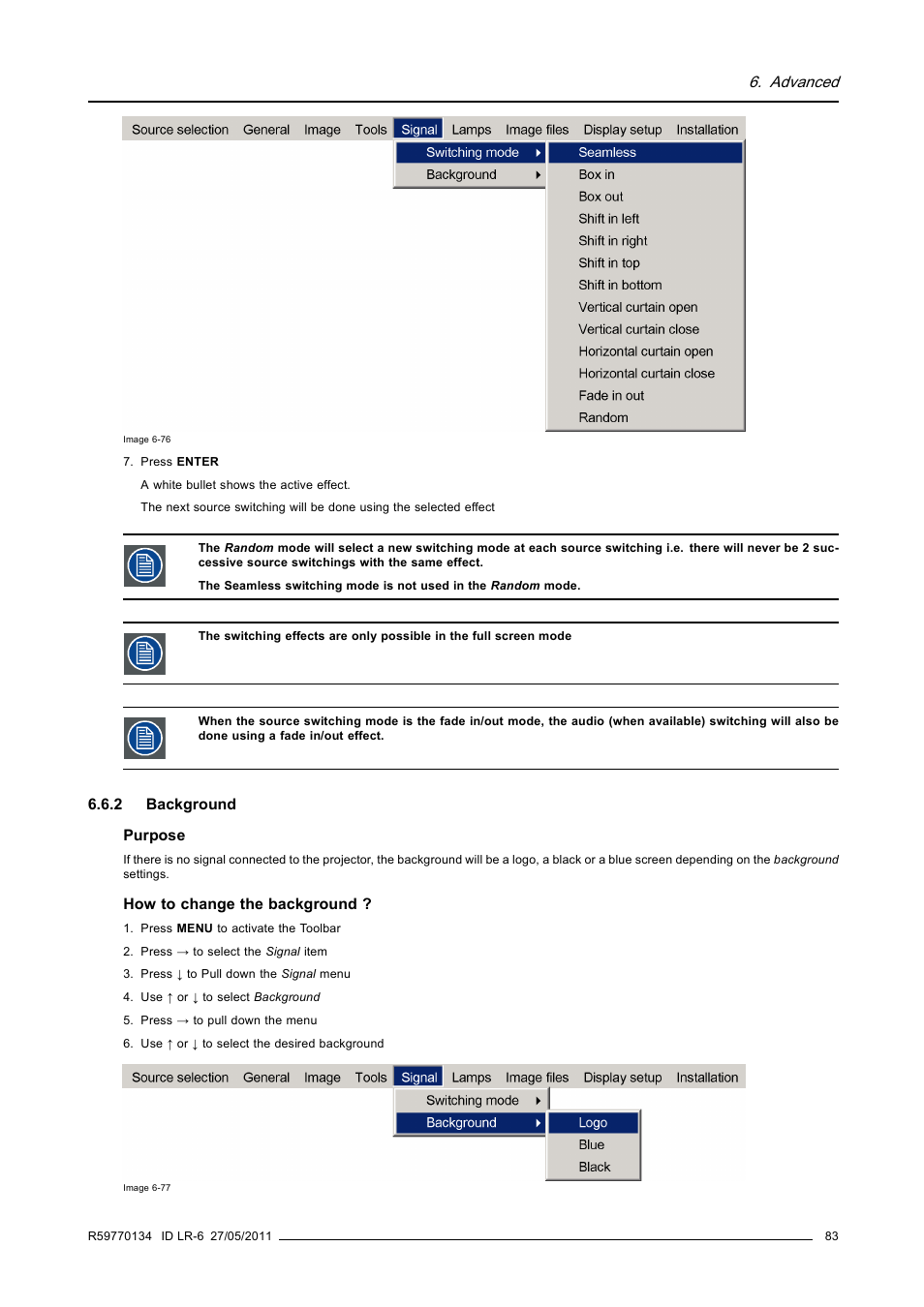 2 background, Background, Advanced | Barco ID LR-6 R9010342 User Manual | Page 87 / 135