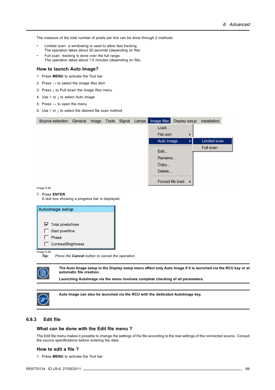 3 edit file, Edit file, Advanced | Barco ID LR-6 R9010342 User Manual | Page 93 / 135