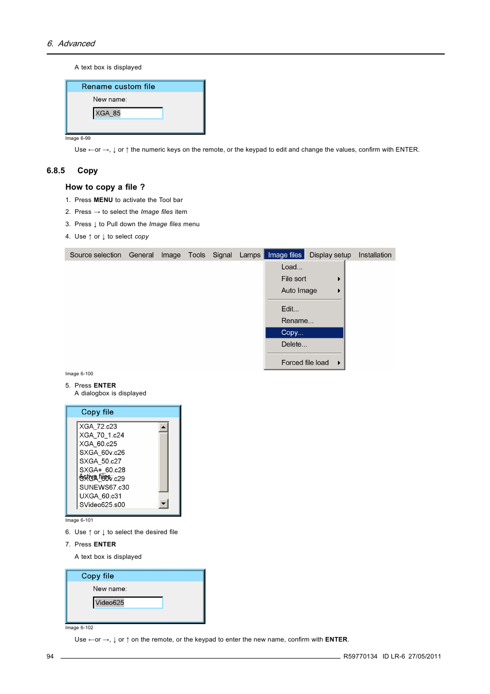 5 copy, Copy, Advanced | Barco ID LR-6 R9010342 User Manual | Page 98 / 135