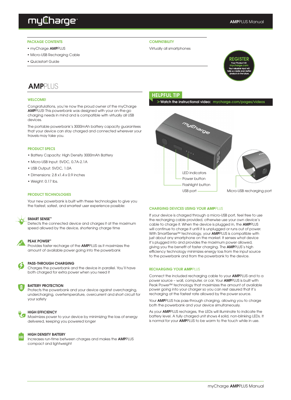 myCharge AmpPlus AM30G User Manual | 2 pages