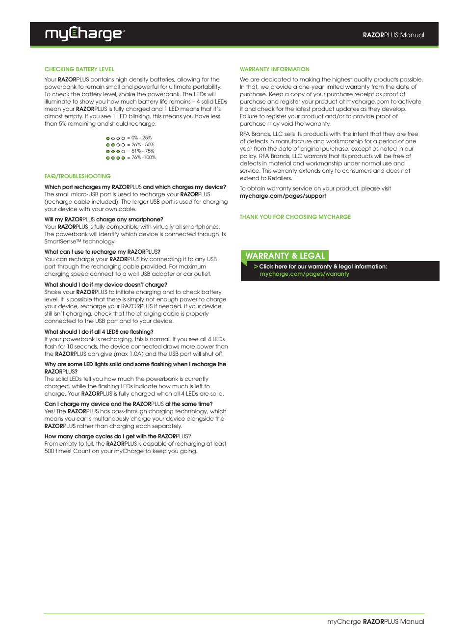 Warranty & legal | myCharge RazorPlus RZ30V User Manual | Page 2 / 2