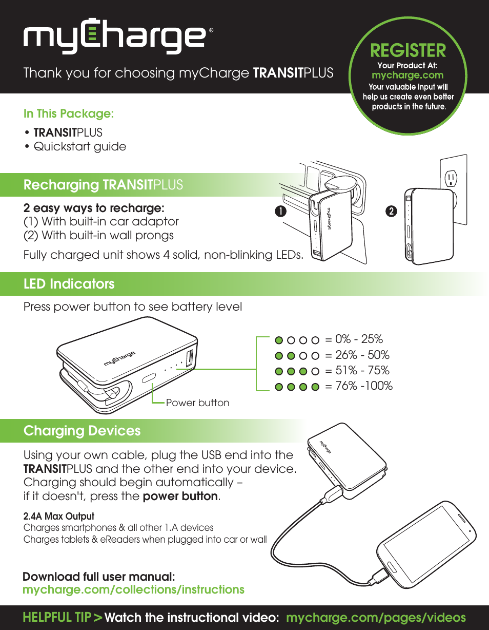 myCharge TransitPlus TR30K User Manual | 2 pages