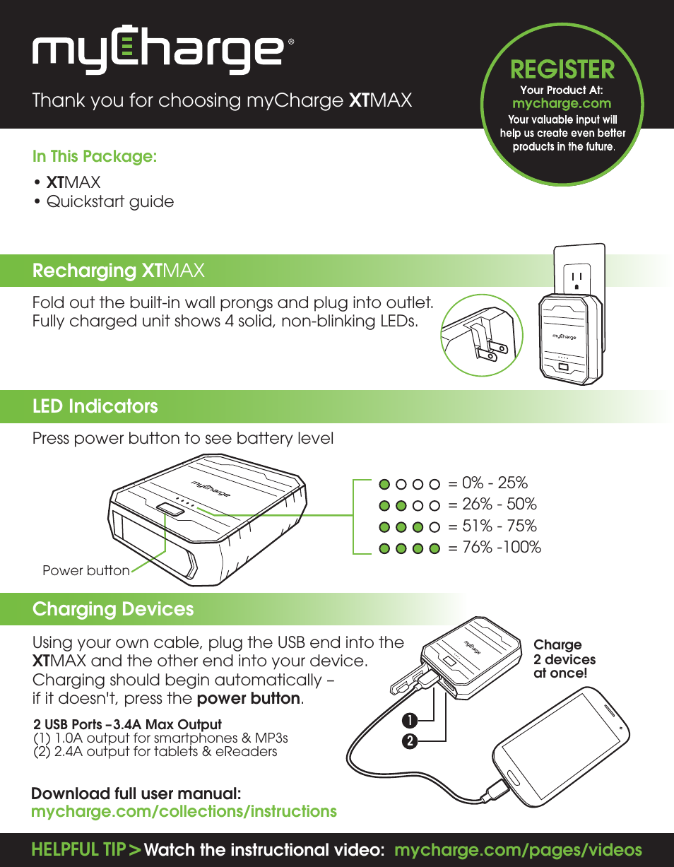 myCharge XTMax XT60R User Manual | 2 pages