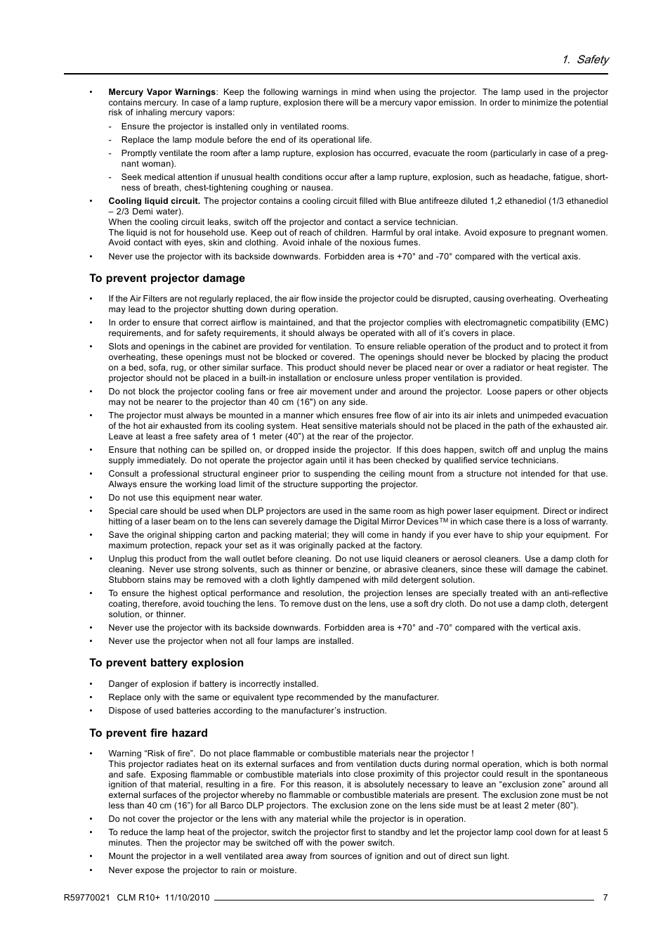 Safety | Barco CLM R10+ User Manual | Page 11 / 229