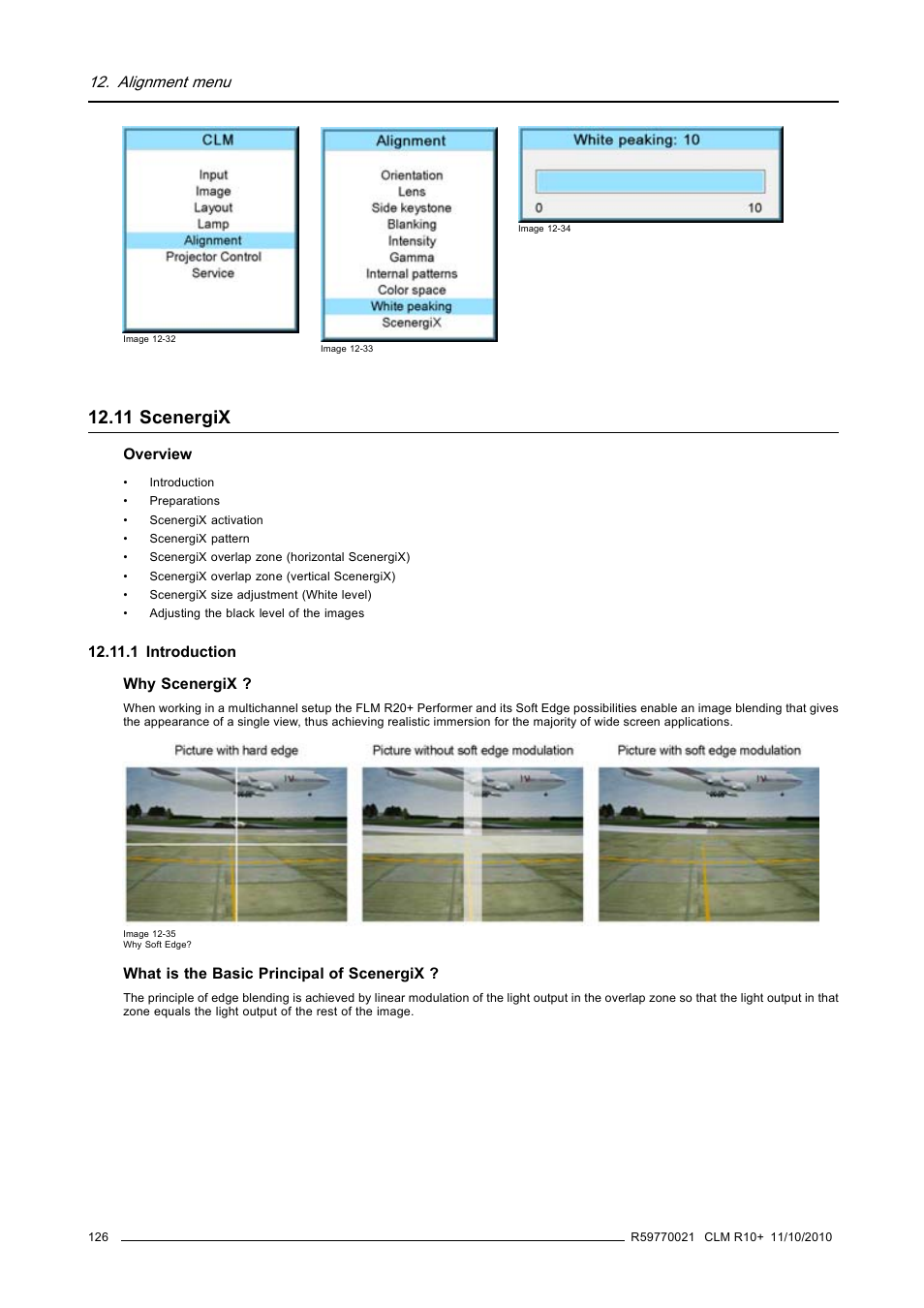 11 scenergix, 1 introduction, Scenergix | Alignment menu | Barco CLM R10+ User Manual | Page 130 / 229