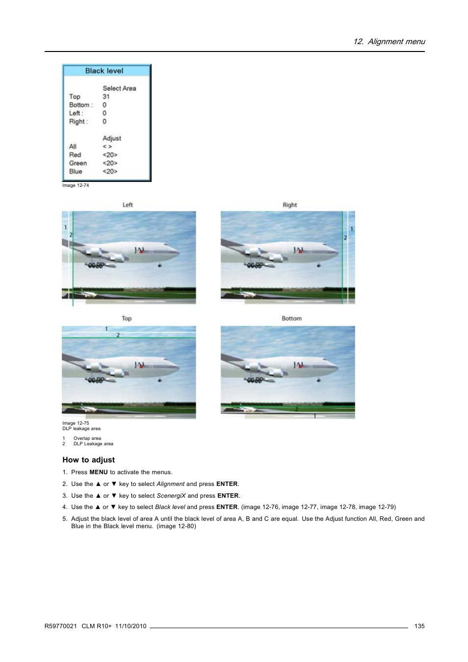 Alignment menu, How to adjust | Barco CLM R10+ User Manual | Page 139 / 229