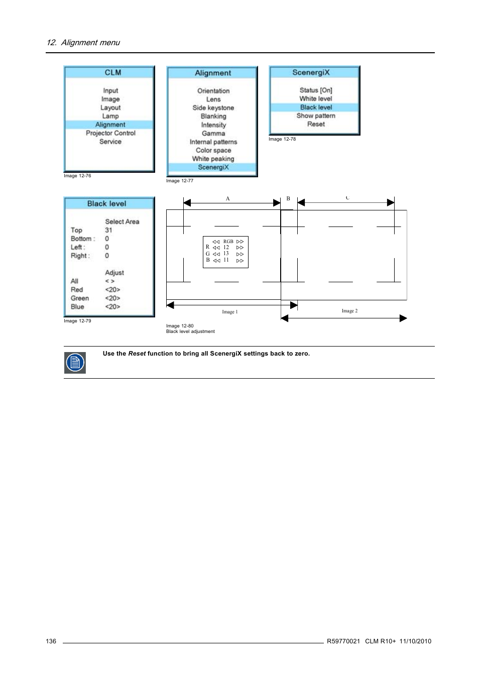 Alignment menu | Barco CLM R10+ User Manual | Page 140 / 229