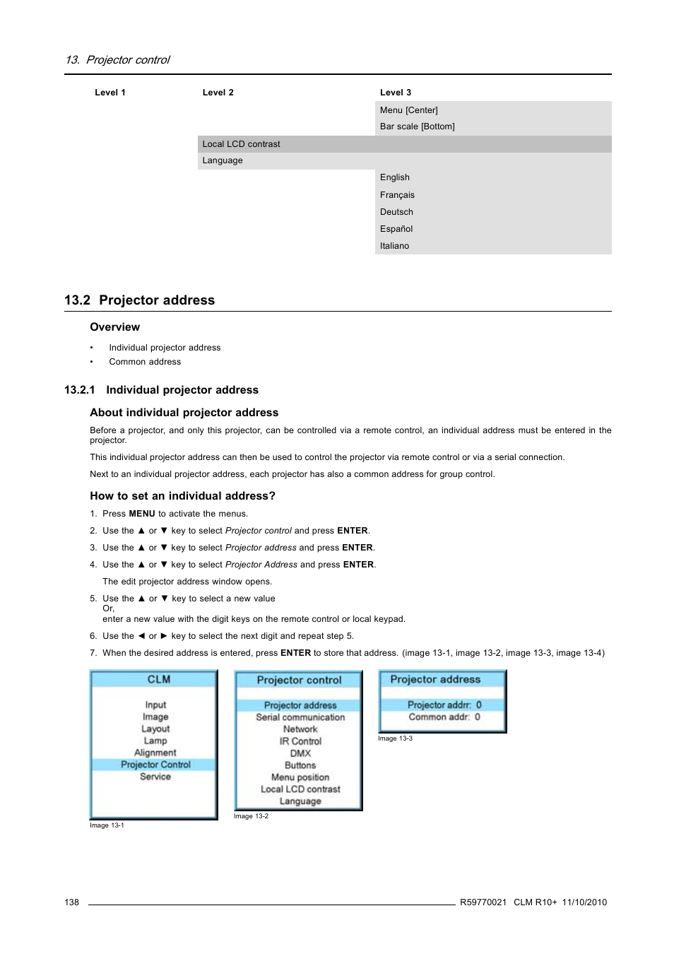 2 projector address, 1 individual projector address, Projector address | Projector control | Barco CLM R10+ User Manual | Page 142 / 229
