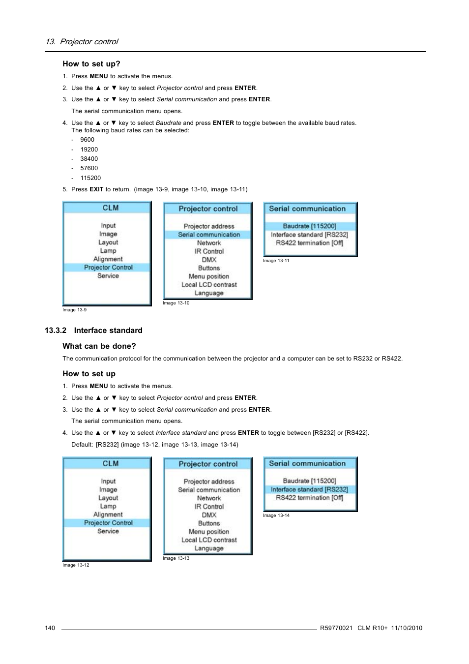 2 interface standard, Interface standard, Projector control | Barco CLM R10+ User Manual | Page 144 / 229