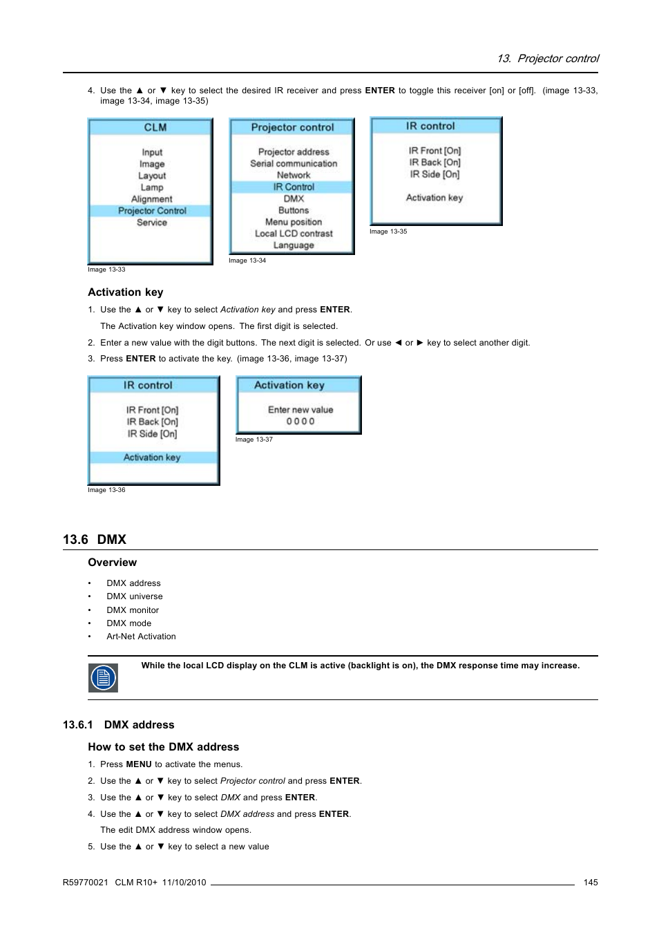 6 dmx, 1 dmx address, Projector control | Barco CLM R10+ User Manual | Page 149 / 229