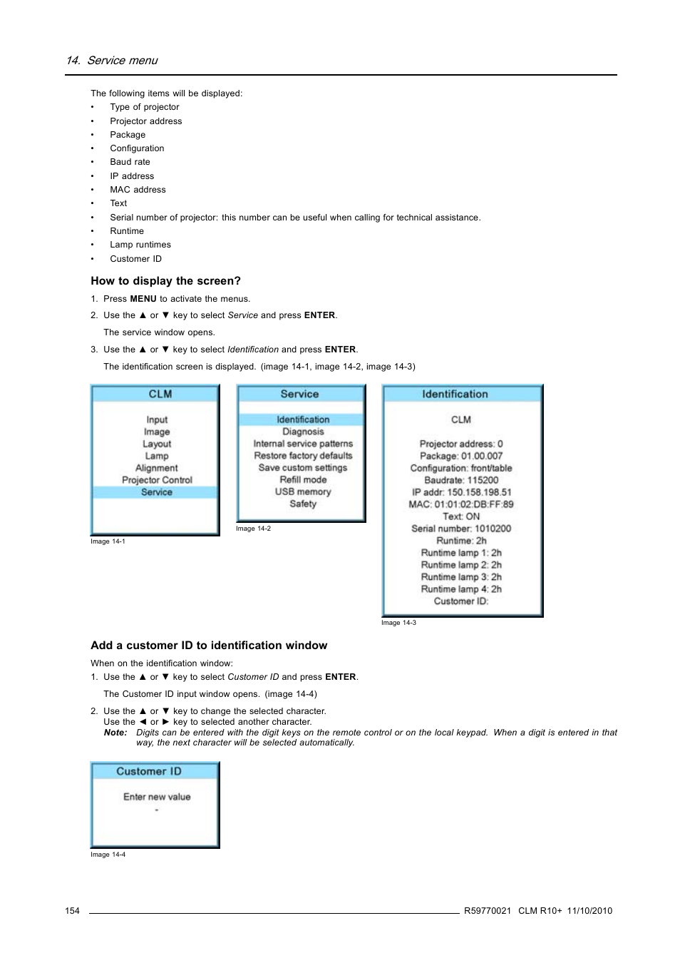 Service menu | Barco CLM R10+ User Manual | Page 158 / 229