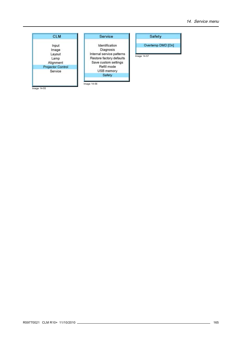 Service menu | Barco CLM R10+ User Manual | Page 169 / 229