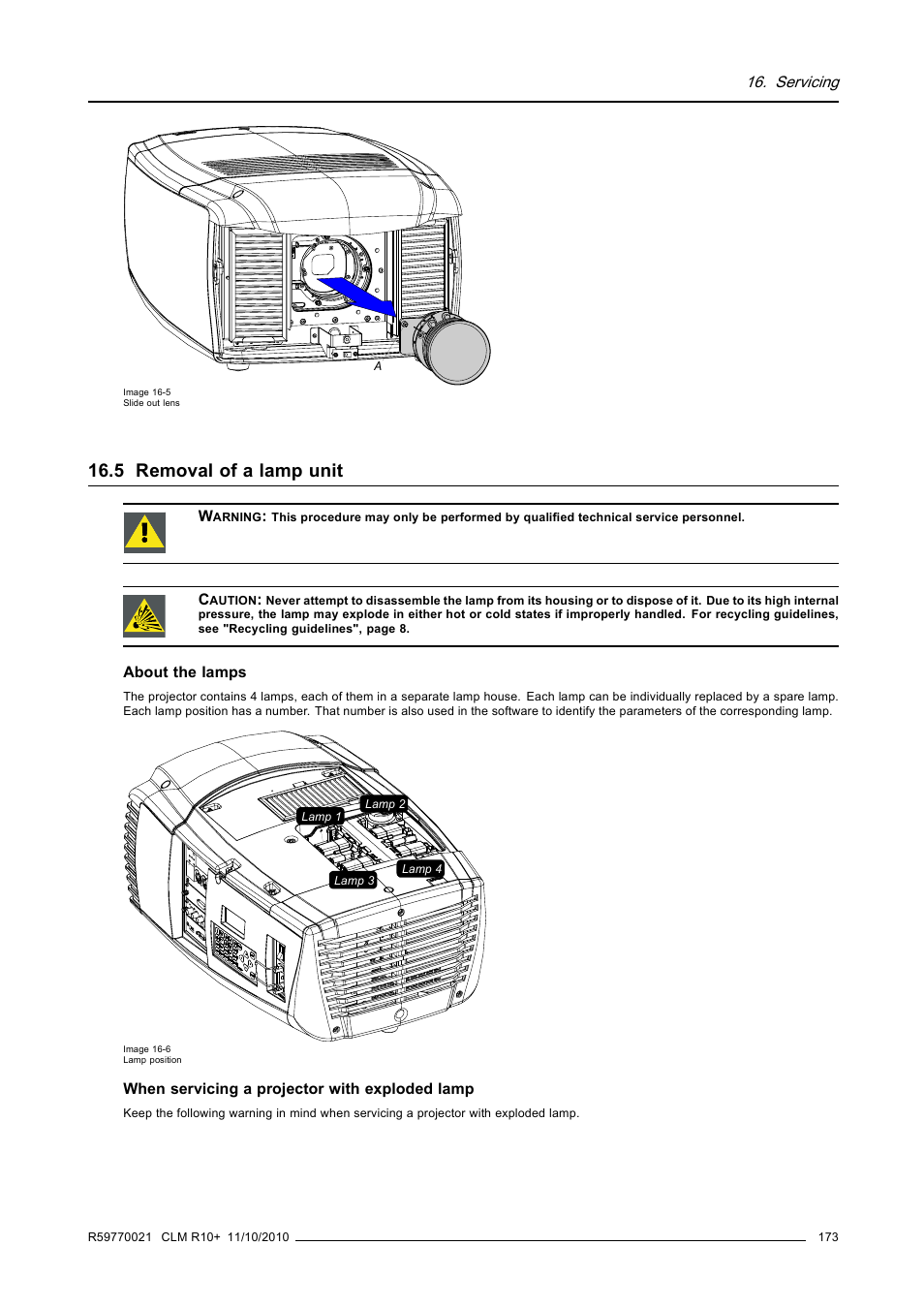 5 removal of a lamp unit, Removal of a lamp unit | Barco CLM R10+ User Manual | Page 177 / 229