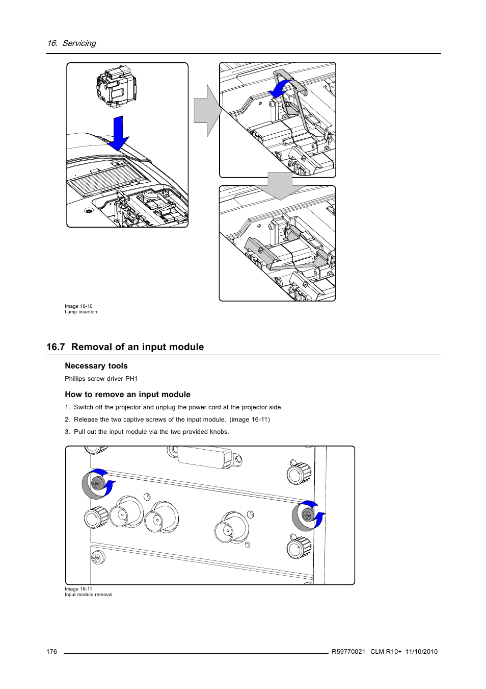 7 removal of an input module, Removal of an input module | Barco CLM R10+ User Manual | Page 180 / 229