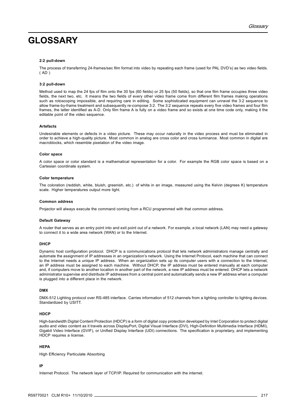 Glossary | Barco CLM R10+ User Manual | Page 221 / 229
