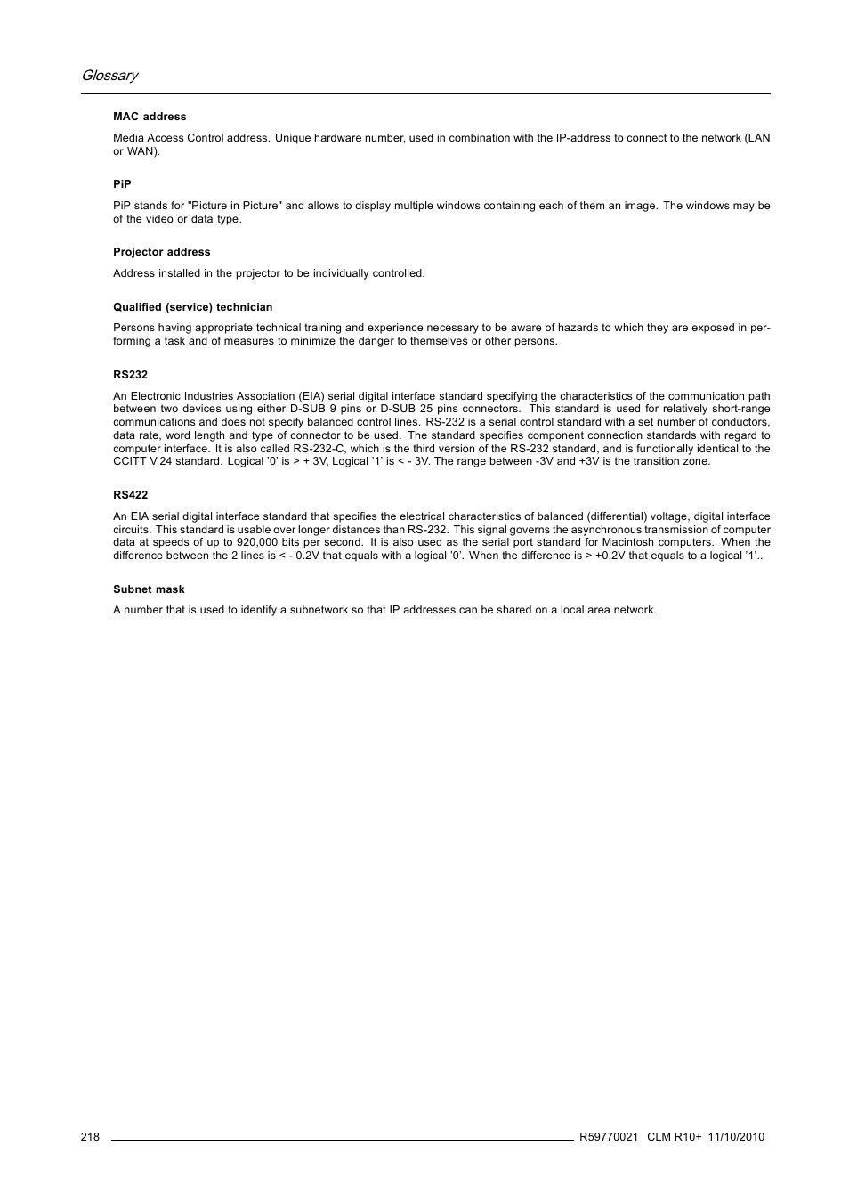 Glossary | Barco CLM R10+ User Manual | Page 222 / 229